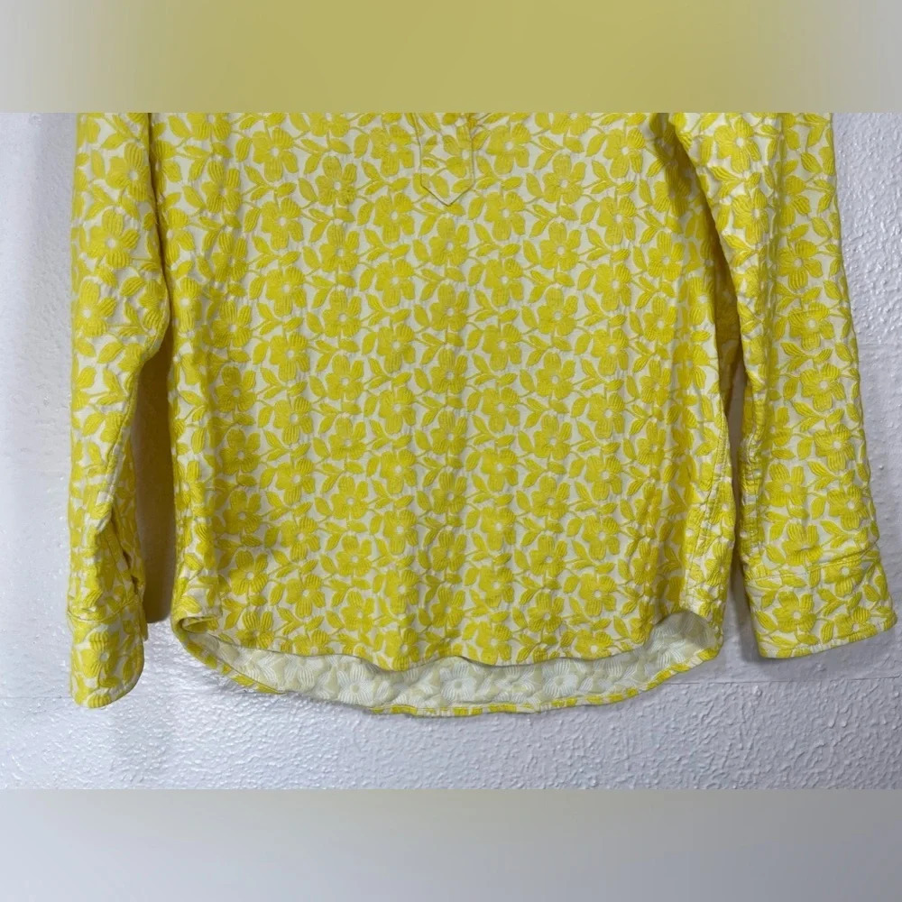 Tish Cox Floral Embroidered Popover Blouse Top Yellow White  Women’s Medium - Picture 3 of 12